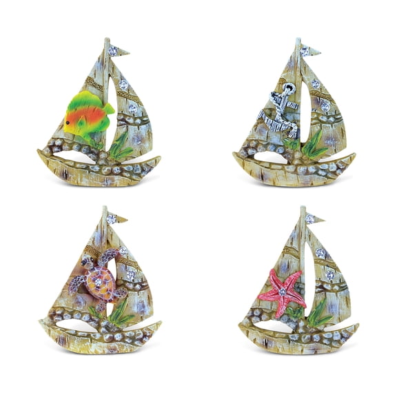 CoTa Global Sailing Boat Refrigerator Rockstone Magnets Set of 4 - Assorted Resin Beach Design, Fun & Cute Nautical Ocean Magnets For Kitchen Fridge, Locker, Home Decor & Office Decor Novelty - 4 Pack