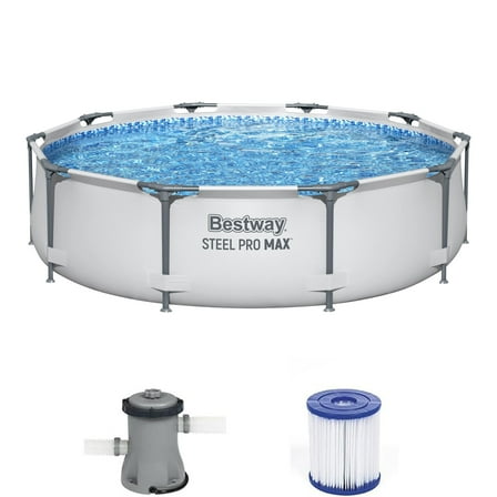 Open Box Bestway 10' x 30" Round Steel Pro MAX Hard Side Family Swimming Pool