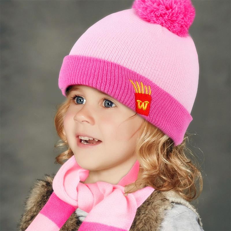 Girls Princess Pink Knitted Beanie Hat Glove Scarf Set Pink 3-6 Years