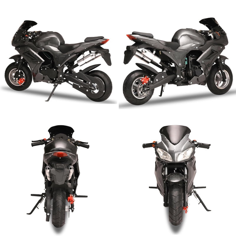 Floseru 49cc 4 Stroke Dirt Bike Gas Mini Motorcycle Kids Gas Motorcycle Off Road Gas Power Mini Pocket Motorcycle with Front Rear Disc Brakes, Shock Absorption Springs, Soft Seat Cushion