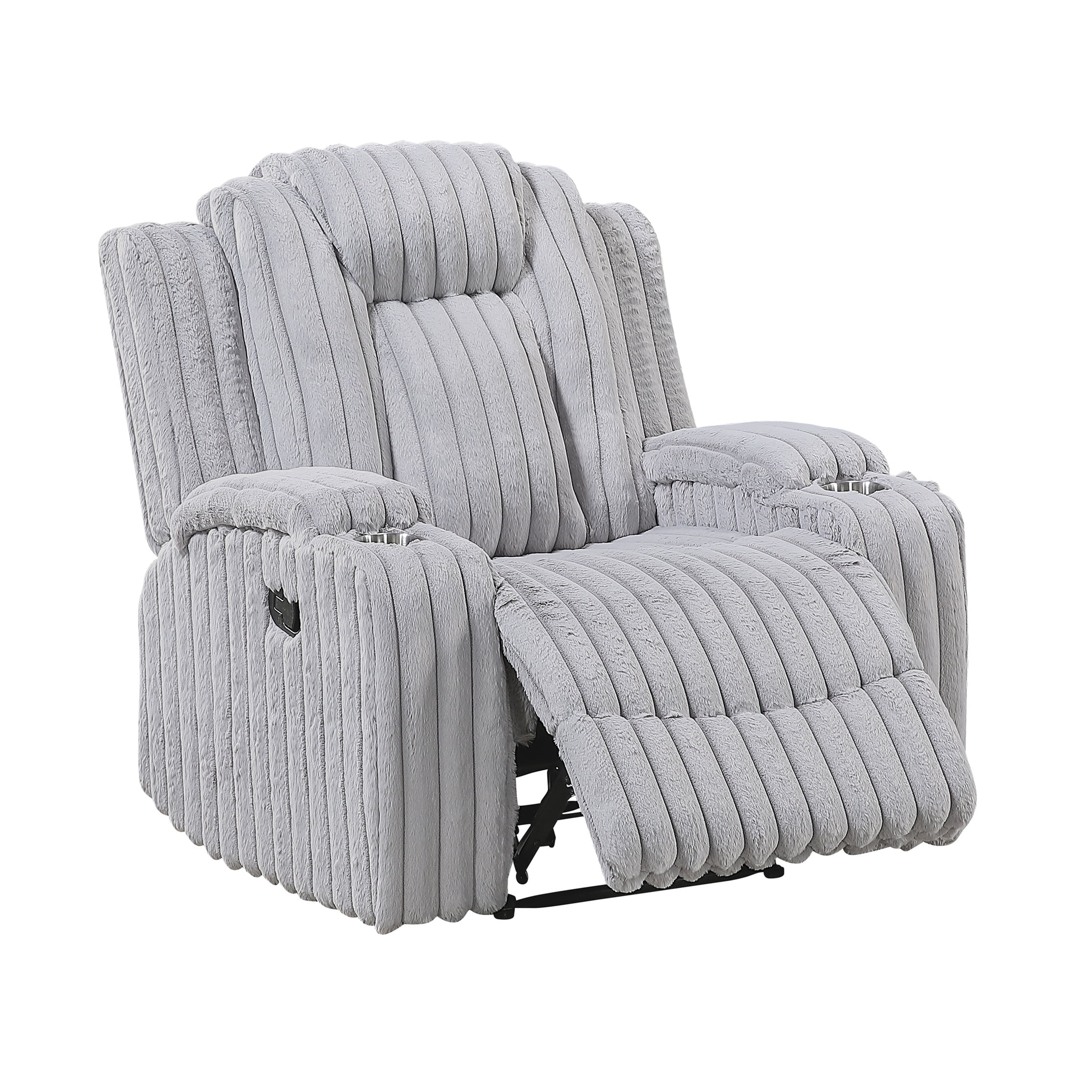 OakvillePark Lumora Corduroy Manual Reclining Chair with Cup Holders, Light Gray