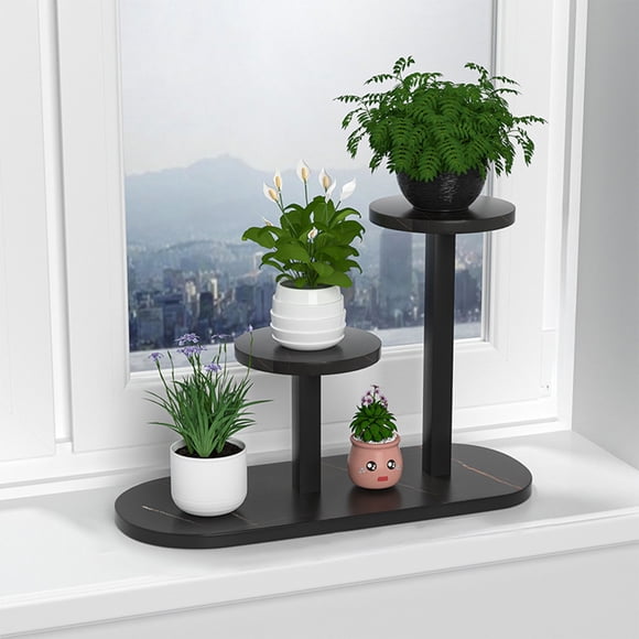 Black 3 Tier Plant Stand Wooden Flower Pot Holder Display Rack Indoor Outdoor Shelf For Plants Succulents Home Garden Decor Black Size 6.3X16.93X12.6In Weight 2.87Lb