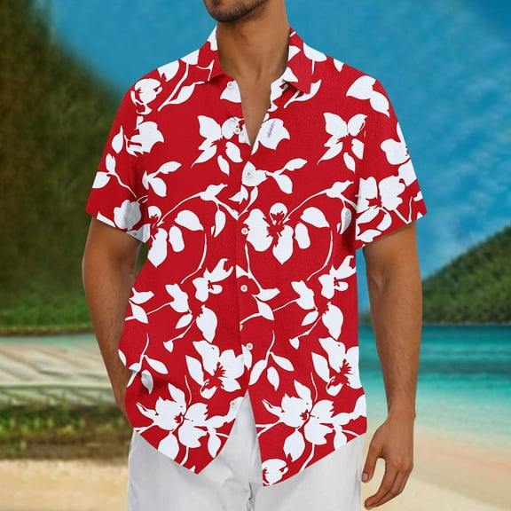 Xixinqiwan Men's & Big Men's Button Up Shirt,Funky Printed Shirt for Men Short Sleeve Lapel Collar Tropical Blouse Holiday Summer Beach Shirts