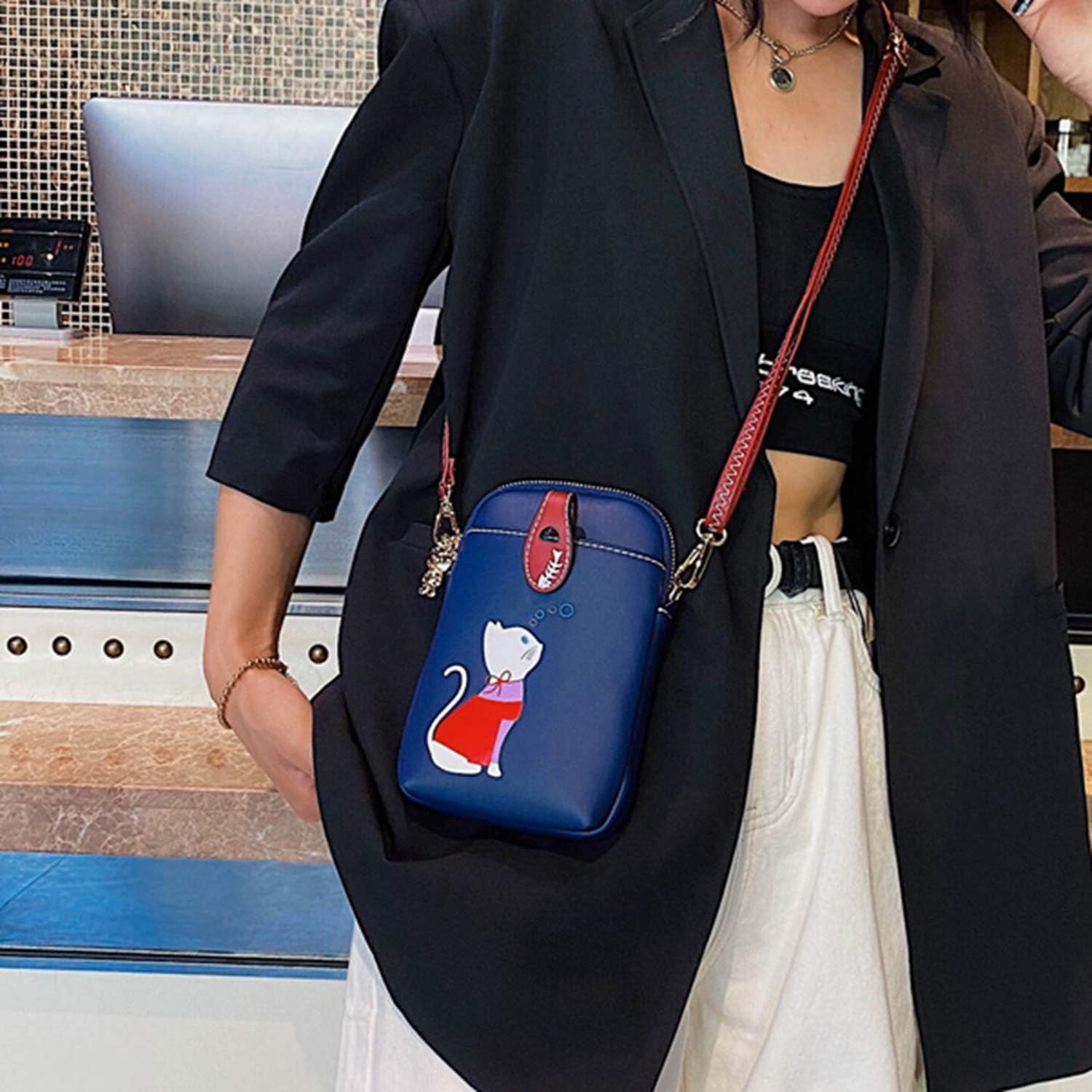 Small Crossbody Phone Bag for Women Leather Cute Cat Cellphone Purse Shoulder Bags PU Wallet