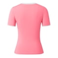 thumbnail image 5 of Tfken Summer Women Tshirts Short Sleeve Crew Neck Patchwork Slim Tops Trendy Casual Daily Wear Female Soft Shirts Red, 5 of 8