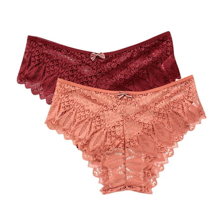 uublik Value 2-Pack  Plus Size Panties for Women No Show Thong Lace Panties Breathable Comfortable Underwear Womens