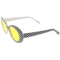 thumbnail image 3 of Large Retro Checkered Oval Sunglasses Thick Frame Colored Lens Wide Arms 53mm (Checkered / Yellow), 3 of 4