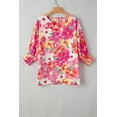 thumbnail image 6 of Redhotype Floral Blouse: Shirred Cuffs, 3/4 Sleeves, Round Neck - Sleek Fit!, 6 of 8