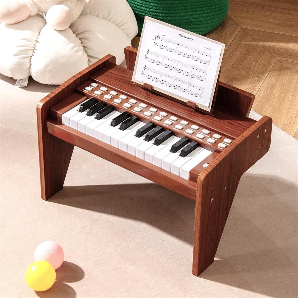 Topcobe 25 Keys Kids Piano Keyboard with Adjustable Speed and Volume, Keyboard Piano, Music Keyboard-Brown