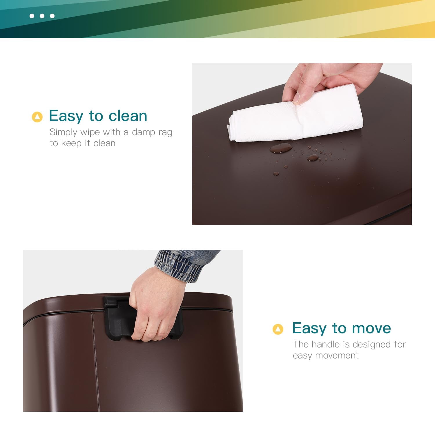 NiamVelo 13 Gallon Kitchen Trash Can with Lid, Metal Step on Trash Can Stainless Steel Trash Can Touchless Garbage Bin for Office Bedroom Bathroom , Brown