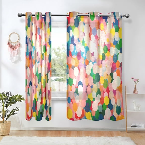 Yayeee Window Curtains Light Filtering 63"x42" Grommet Panel Pair Home Living Room Decor, Pink Colorful Circles