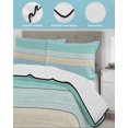 thumbnail image 4 of Quilts Queen Size Bedding Set, Teal Wooden Grain Lightweight Quilted Comforter, Vintage Chic Geometric Ombre Turquoise Soft Reversible Bedspread Coverlet with Pillow Covers for All Season, 90" x 96", 4 of 7