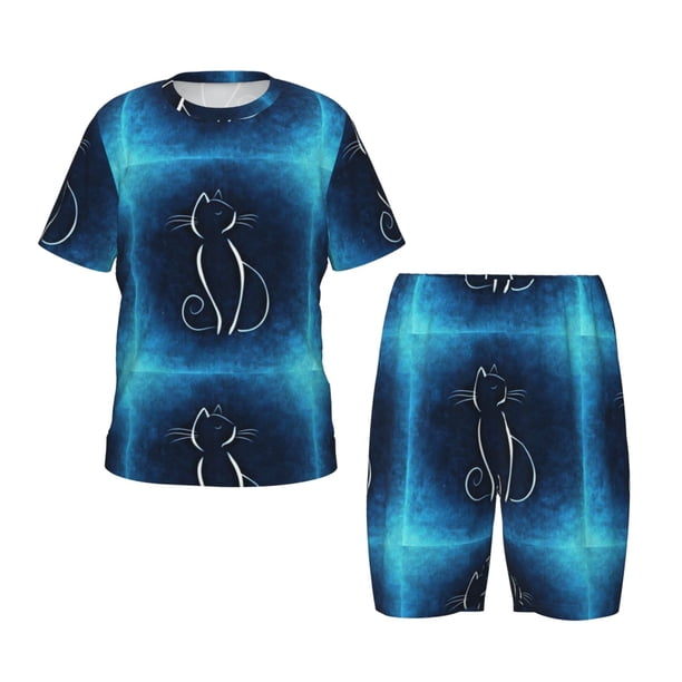 Balery Cat Sketch Conjunto de Pijama Infantil de Manga Corta con Estampado – Ropa de Dormir de Algodón Suave-3X-Large