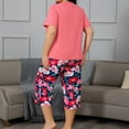 thumbnail image 4 of FUNDUFI Women'S Pajama Set Short Sleeve Floral Prints Pajama Tops With Sleepwear Capri Pants Oversized 2Pcs Pjs Outfit Set Soft Lightweight Lounge Sets Loose Homewear, 4 of 8