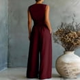 thumbnail image 5 of Women Linen Jumpsuits Sleeveless V Neck Elegant Dressy Casual One Piece Pants Romper 2026 Summer Outfits Wine 3XL, 5 of 5