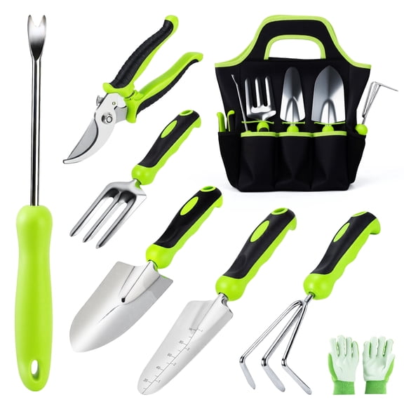 Deli Garden Tool Set, 8 Pieces Stainless Steel Heavy Duty Gardening Tool Set,Outdoor Gardening Hand Tools with Storage Bag,Ideal for Planting and Maintaining Gardens,Gardening Gifts for Women, Men