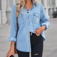thumbnail image 6 of cllios Women's Button Down Jean Shirt Casual Long Sleeve Classic Denim Blouse Jackets Relaxed Fit with Chest Pocket, 6 of 8