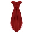 thumbnail image 2 of Linjinx Kids Flower Girls Dress Off Shoulder Chiffon High Low Dress Beaded Sash Dress Bridesmaid Burgundy 10, 2 of 5