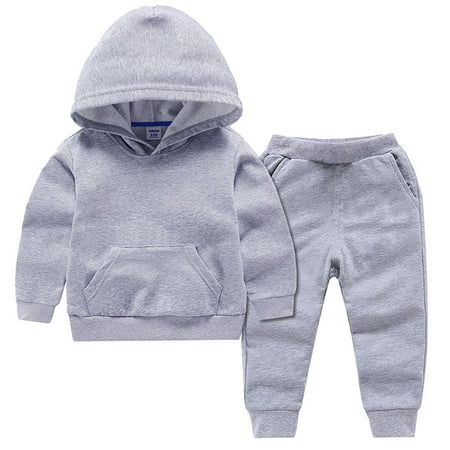 

XYIJANI 2Pcs Jogger Outfits Set Baby Girls Boys Hooded Sweatshirt + Sweatpants Boys Girls Athletic Sweatsuits Pullover Sportwear Outfits (Gray 120)