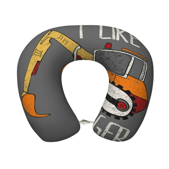 Gaeub I Like Big Digger Print Memory Foam Travel Pillow,U-Shaped Neck Pillow,Head Neck Support Airplane Pillow,Flight Pillow for Traveling,Car,Home,Office,Washable Cover