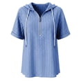 thumbnail image 6 of GUACER Womens Striped Hoodies Short Sleeve Cotton Linen Zipper Tops Casual Summer Shirts, 6 of 6