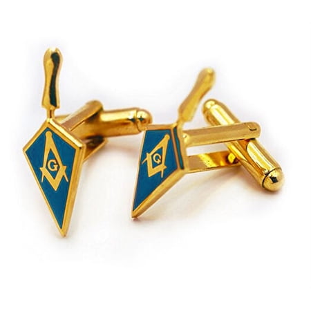 Masonic Lodge Blue Trowel Cufflinks - Gold Color with Classic Freemasons Symbol.