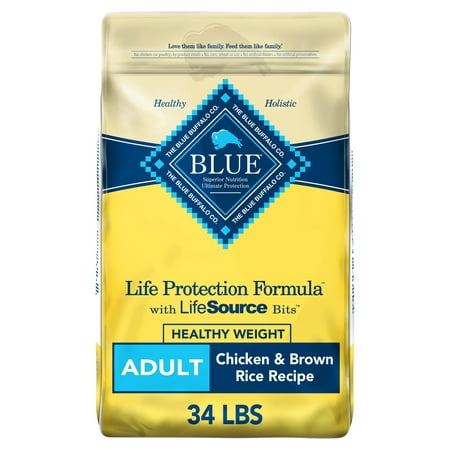 Blue Buffalo Life Protection Formula Chicken and Brown Rice Healthy Weight Dry Dog Food for Adult Dogs, Whole Grain, 34 lb. Bag