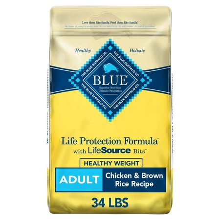 Blue Buffalo Life Protection Formula Chicken and Brown Rice Healthy Weight Dry Dog Food for Adult Dogs, Whole Grain, 34 lb. Bag