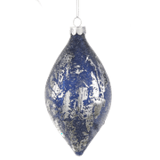 Giftcraft 1Pack Silver and Blue Iced Glass Ornament - - Oval