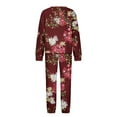 thumbnail image 4 of Elainilye Fashion Tracksuit Sets Womens 2 Piece Sweatsuit Casual Print Long Sleeve Round Neck Sweatshirt Top and Pants Set,Red, 4 of 5