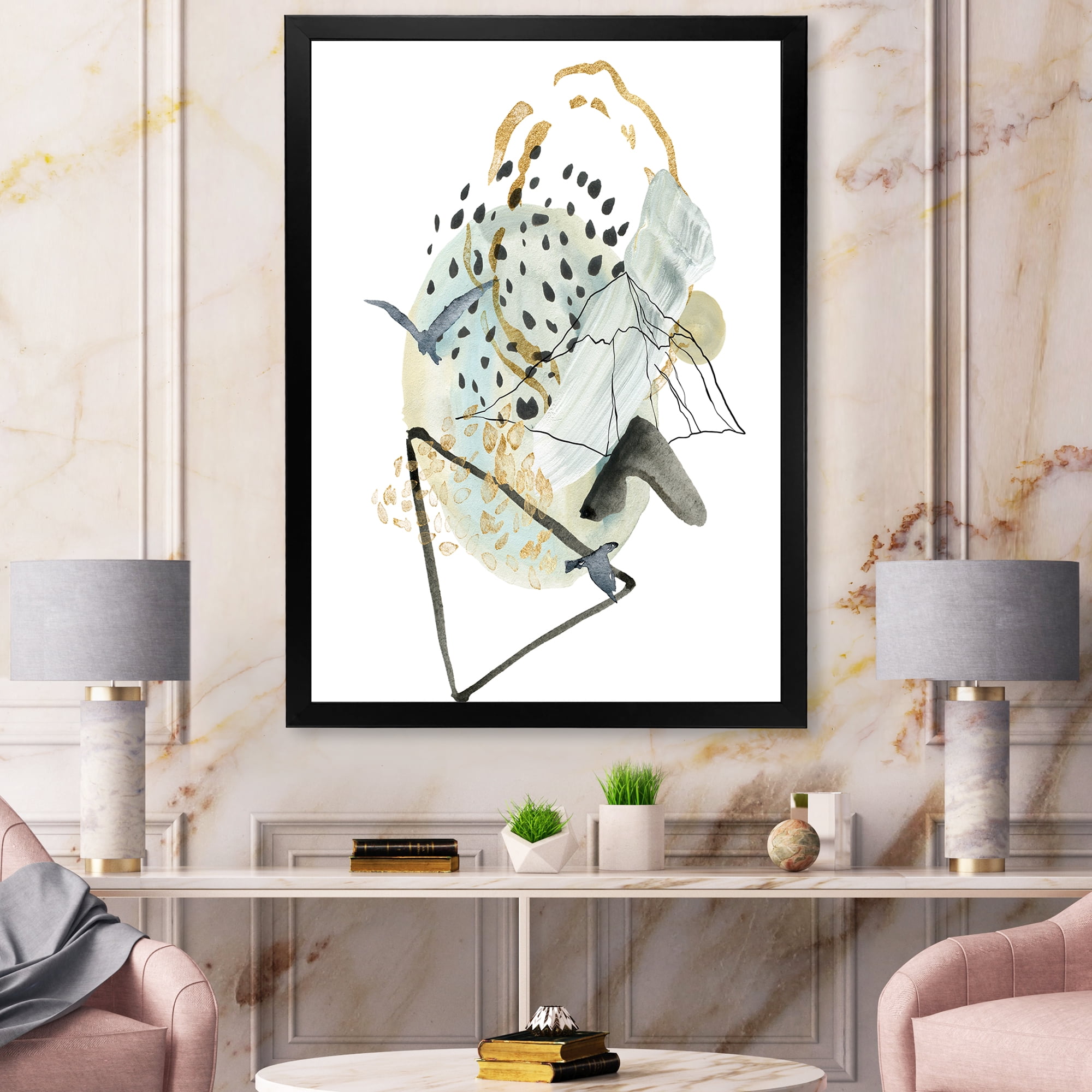 Designart 'Mountain Bird With Gouache Of Abstract Landscape' Modern Framed Art Print