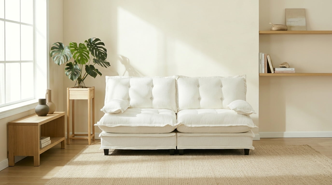 AISWORD 77" 2-Seater Modular Sectional Cloud Sofa, Chenille Fabric Deep Seat Couch with Lattice Decored Cushions