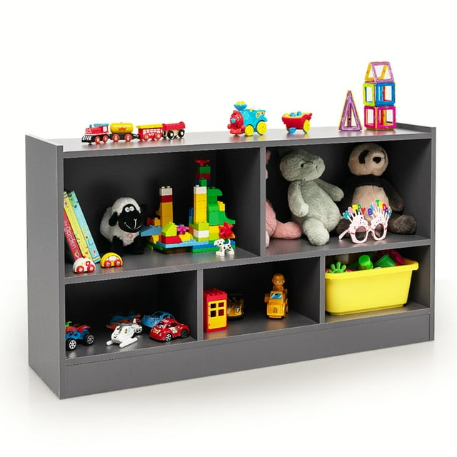 Giantex Organisateur de Rangement pour Jouets, Armoire de Rangement à 5 Sections, Étagère d'Exposition en Bois pour Livres, Gris