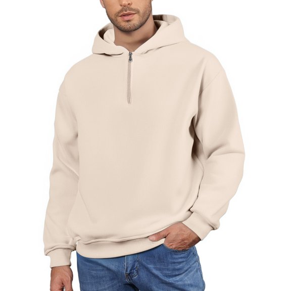 YDDIAN Mens Hoodies Quarter Zip Pullover Plus Size Loose Fit Drop Shoulder Sweatshirt Long Sleeve Fall Workout Y2k Hoodie Beige L