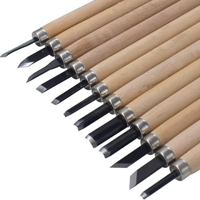 YOPTOP 12pcs Premium Wood Carving Tools Set - Tile Cutters for DIY Carving Beginners Woodworking Art & Rubber Stamping - Ergonomic Handles for Comfortable Grip and Precise Control,12PCS,none