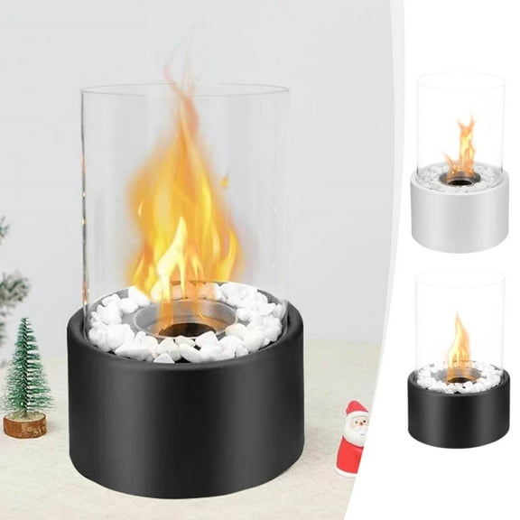 kttectoa Bio Tabletop Fireplace Tempered Glass Stainless Steel Decorative Stones Fire Extinguisher Indoor Outdoor Patio Heating Christmas Party Supplies Gifts