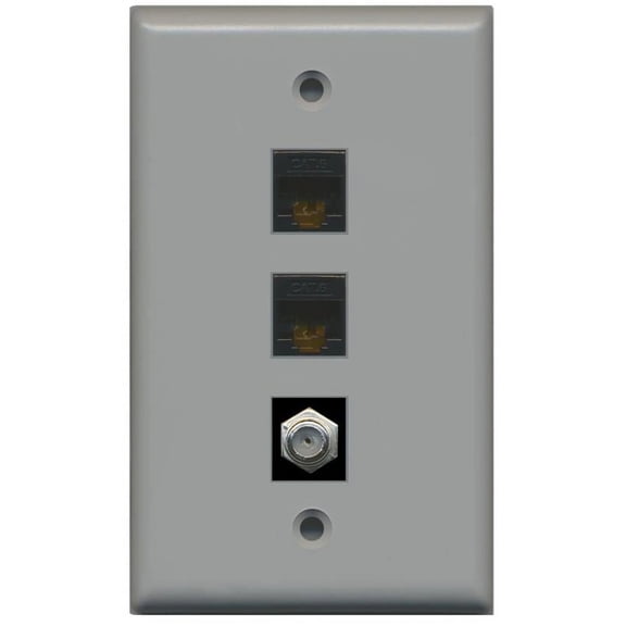 RiteAV 1 Gang Wall Plate (Gray) 3 Port - 2 x Cat6, 1 x Coax