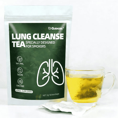 Gudcoix Lung Cleanse Herbal Tea for Smokers Natural Detox & Respiratory Support Tea 30 Tea Bags Vegan Non-GMO