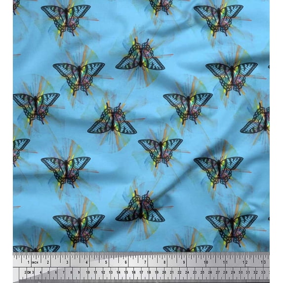 Soimoi Cotton Voile Fabric Artistic Butterfly Printed Fabric 1 Yard 42 Inch Wide
