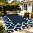 thumbnail image 2 of LUOVEN Reversible Waterproof Outdoor Rug 8x10 Plastic Straw Patio Mat for RV, Camping, Beach, Deck, Backyard, Porch, Blue & White, 2 of 8
