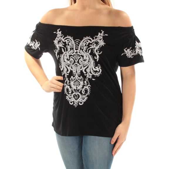 INC $70 Womens New 1164 Black Beaded Off Shoulder Top M B+B