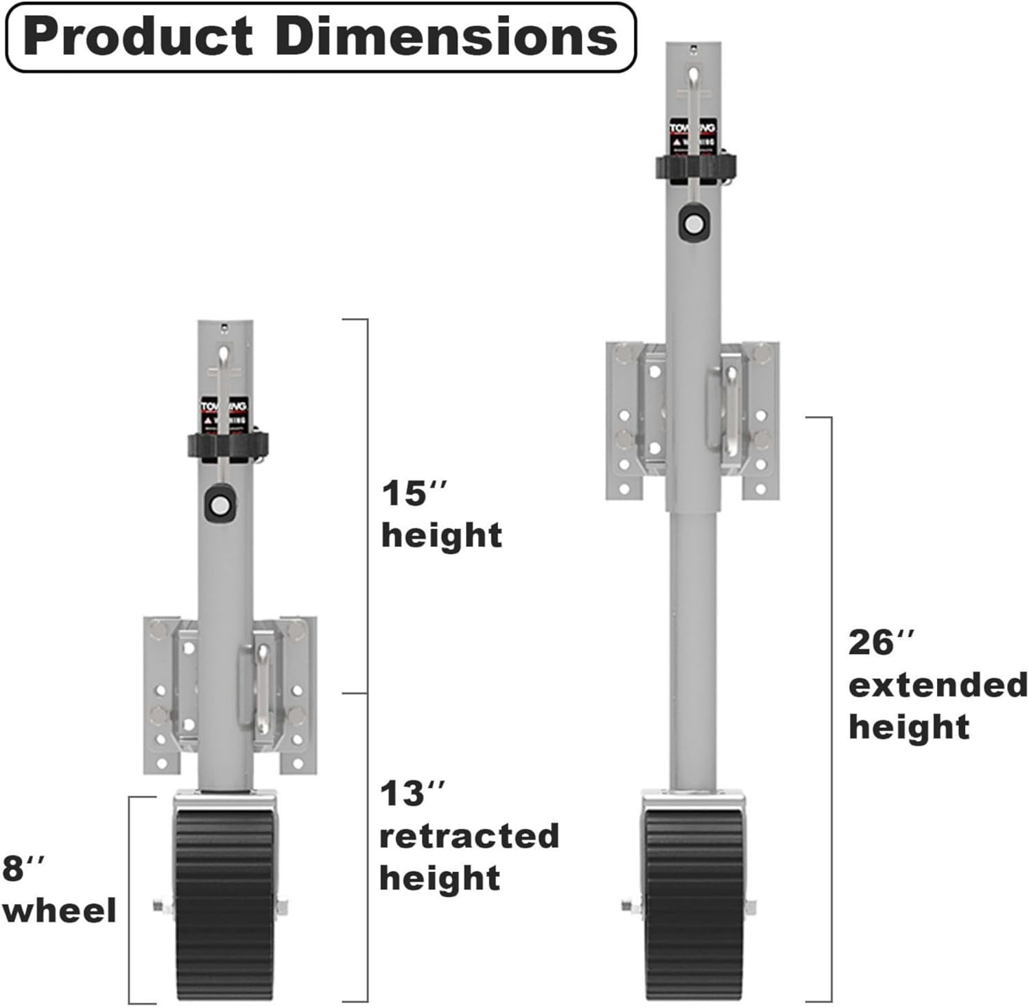 TOWKING 2000 lbs 8-Inch Wheel Trailer Jack, 13" Vertical Movement for RV Boat & Utility Trailers,Silver