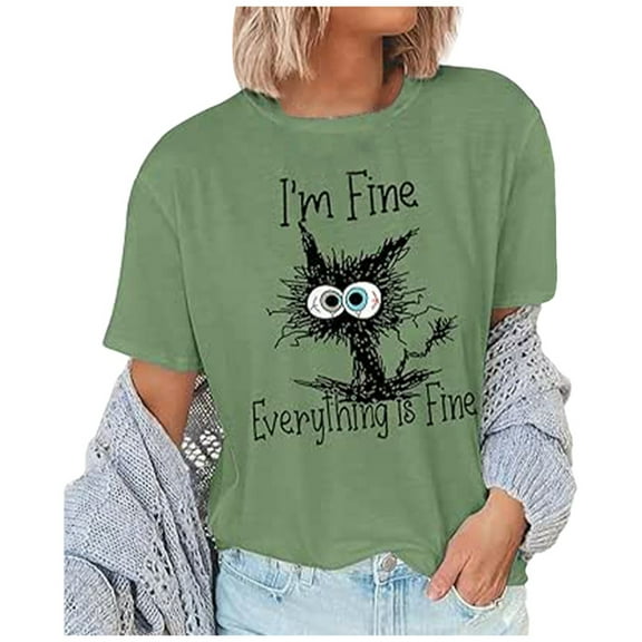 Women's Casual Tops Cute Graphic Printed Short Sleeved Crew Neck Pullover T Shirts Trendy Stretch Relaxed Fit Tunic Blouses