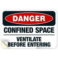 thumbnail image 1 of Danger Confined Space Ventilate Before Entering Sign, OSHA Danger Sign, 10x7 Vinyl Sticker, 1 of 1
