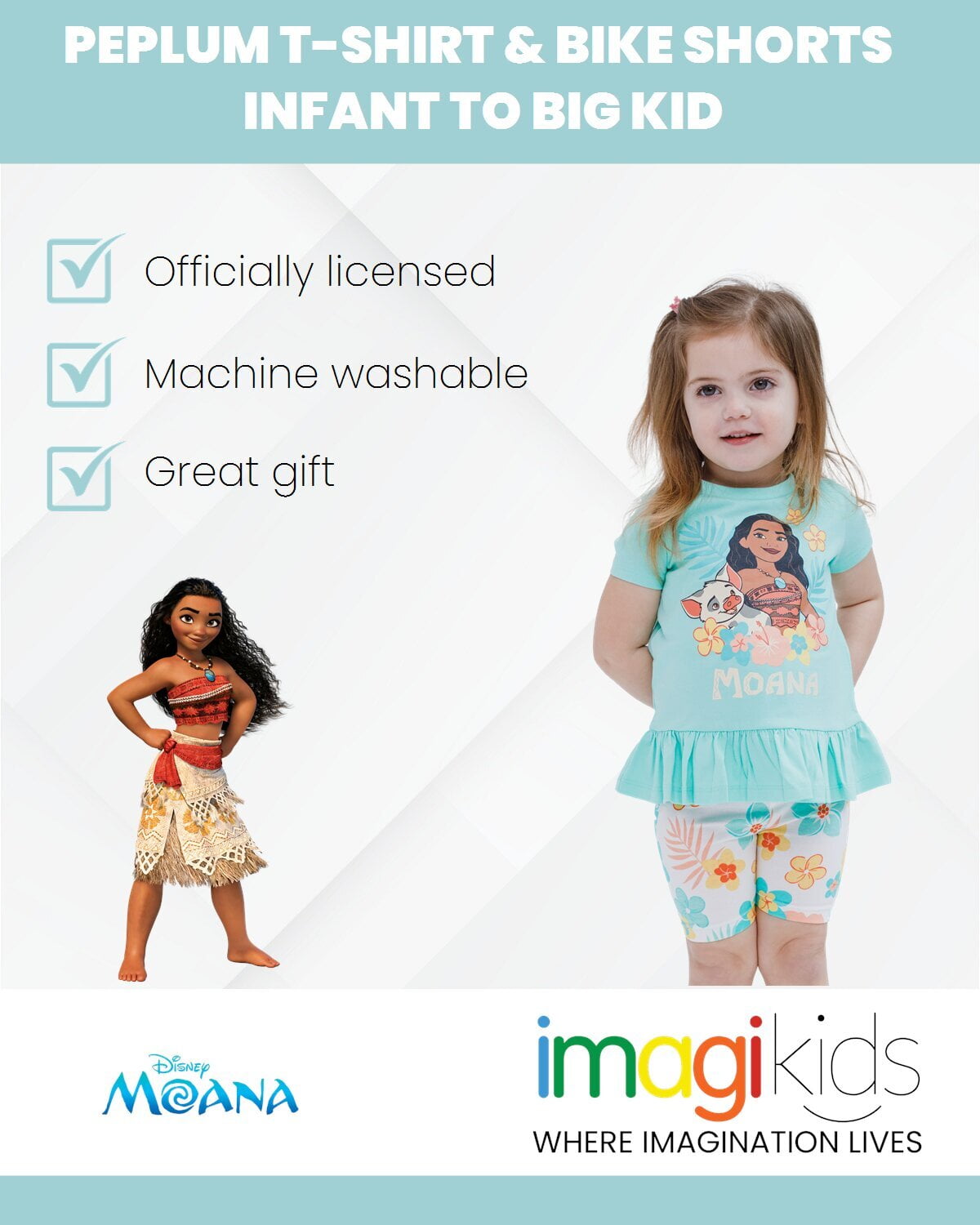 Disney Moana Toddler Girls' 2-Piece T-Shirt and Bike Shorts Set Moana Pua Mint