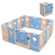 Babyjoy 18-Panel Foldable Baby Playpen Kids Activity Center w/ Lockable Door Blue
