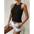 thumbnail image 2 of Women Halter Tank Top for Summer Cable Knit Casual Slim Fit Pure Color Sleeveless Shirt Black L, 2 of 6