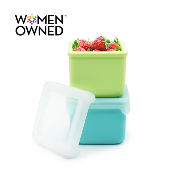 Melii Silicone Snack Food Storage Container, 2 Pack, Blue and Lime, A Practical Choice for Portable Snacking