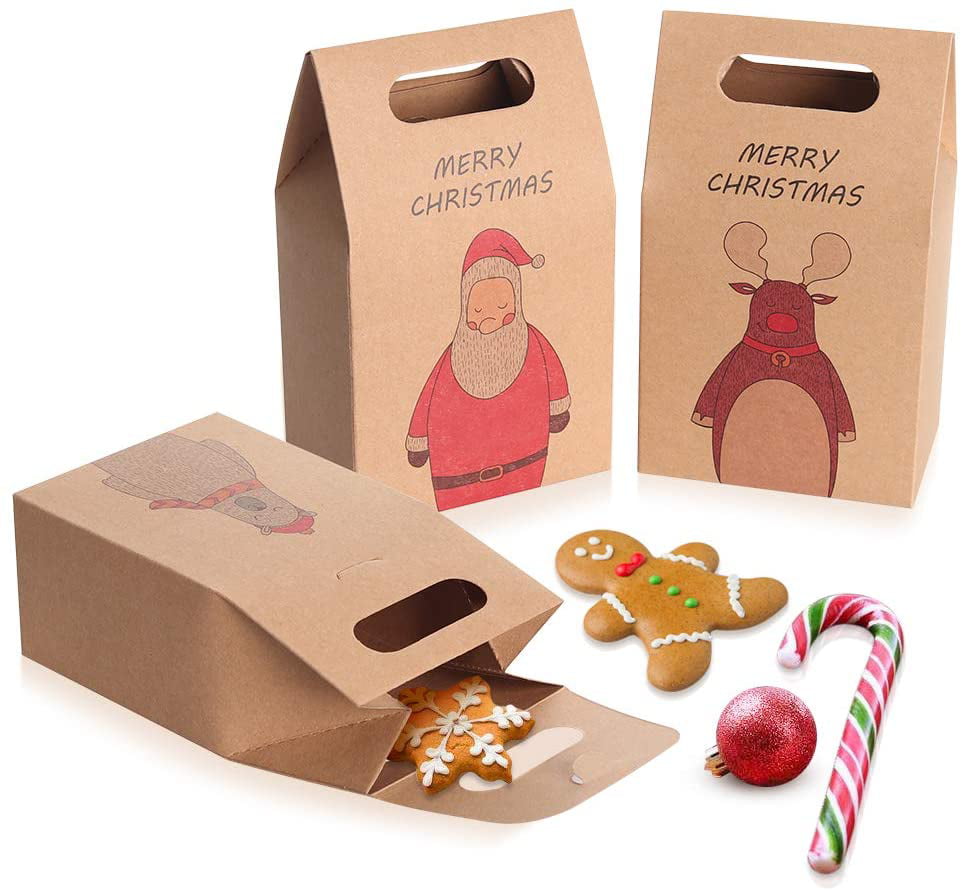 Xmas Christmas Gift Boxes Bags Treat Favour Present Candy Cookie Kraft Box Party 