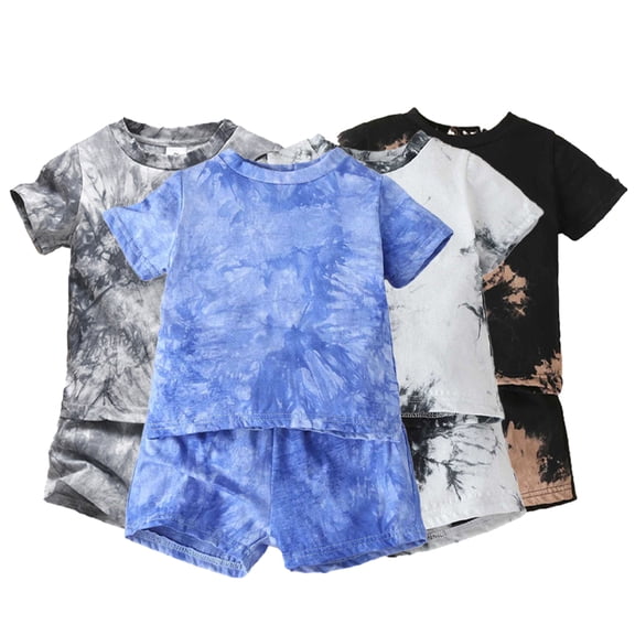 LYMAYTER 6-36 Months Baby Boys Tie-Dye Shorts Outfits Infant Short Sleeve T-Shirt Tops short Pants 2PCS Summer Cotton Clothes Set
